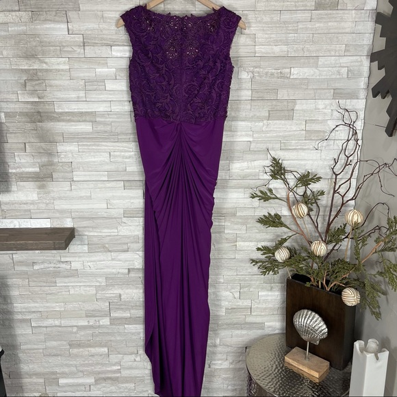 Cameron Blake by Mon Cheri Size 6 Elegant Formal Lace-Beaded Bodice EUC Plum - Picture 12 of 14